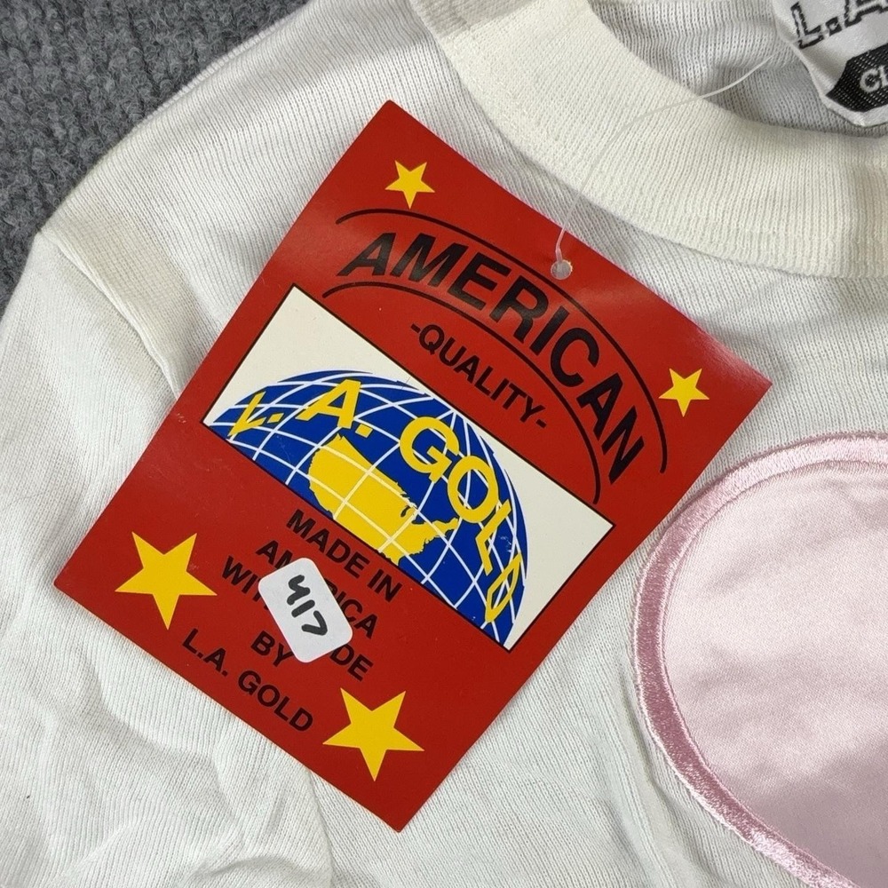 VTG L.A. GOLD Shirt Girls M White Pink Satin Heart Graphic Crew Neck Tee USA - Picture 2 of 12